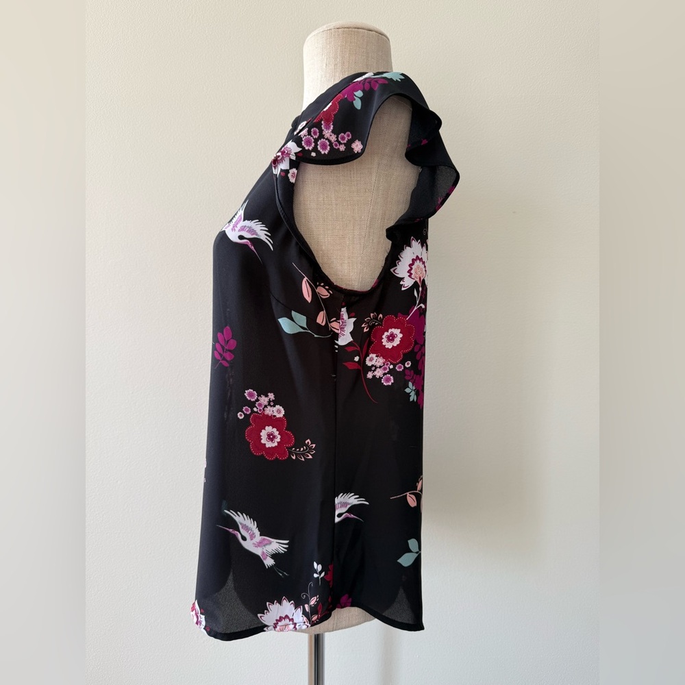 Candie's Black Floral Sleeveless Blouse - Picture 7 of 10